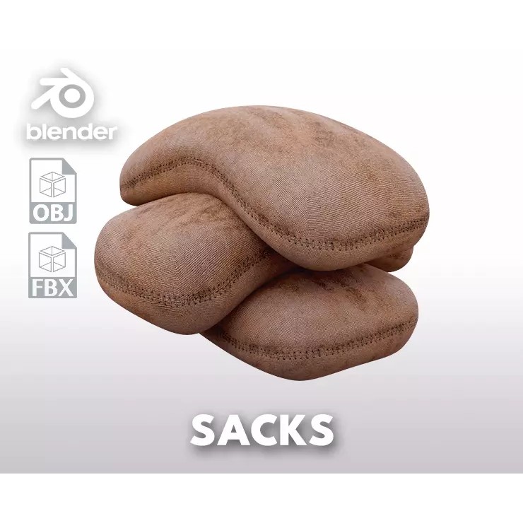 Burlap Sacks 3D Model – Low Poly PBR Game Asset, FBX, Blender - View 2