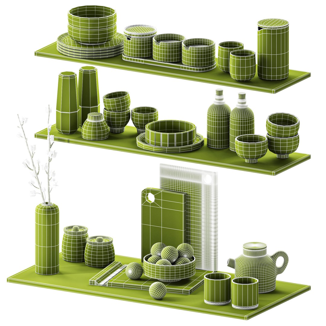 Kitchen Accessories 3D Model – Minimal Decor Set, FBX, OBJ