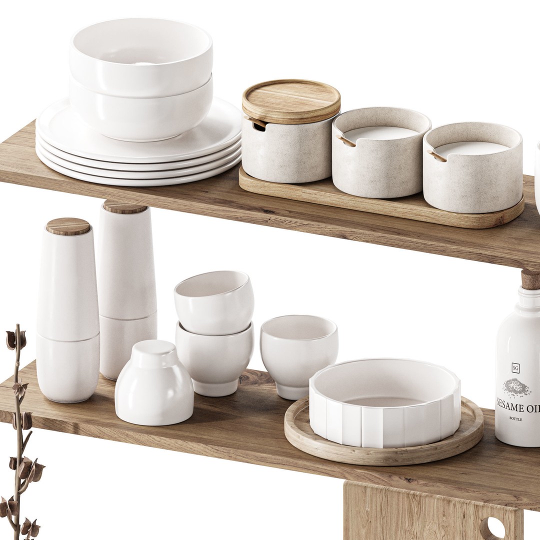 Kitchen Accessories 3D Model – Minimal Decor Set, FBX, OBJ - View 4
