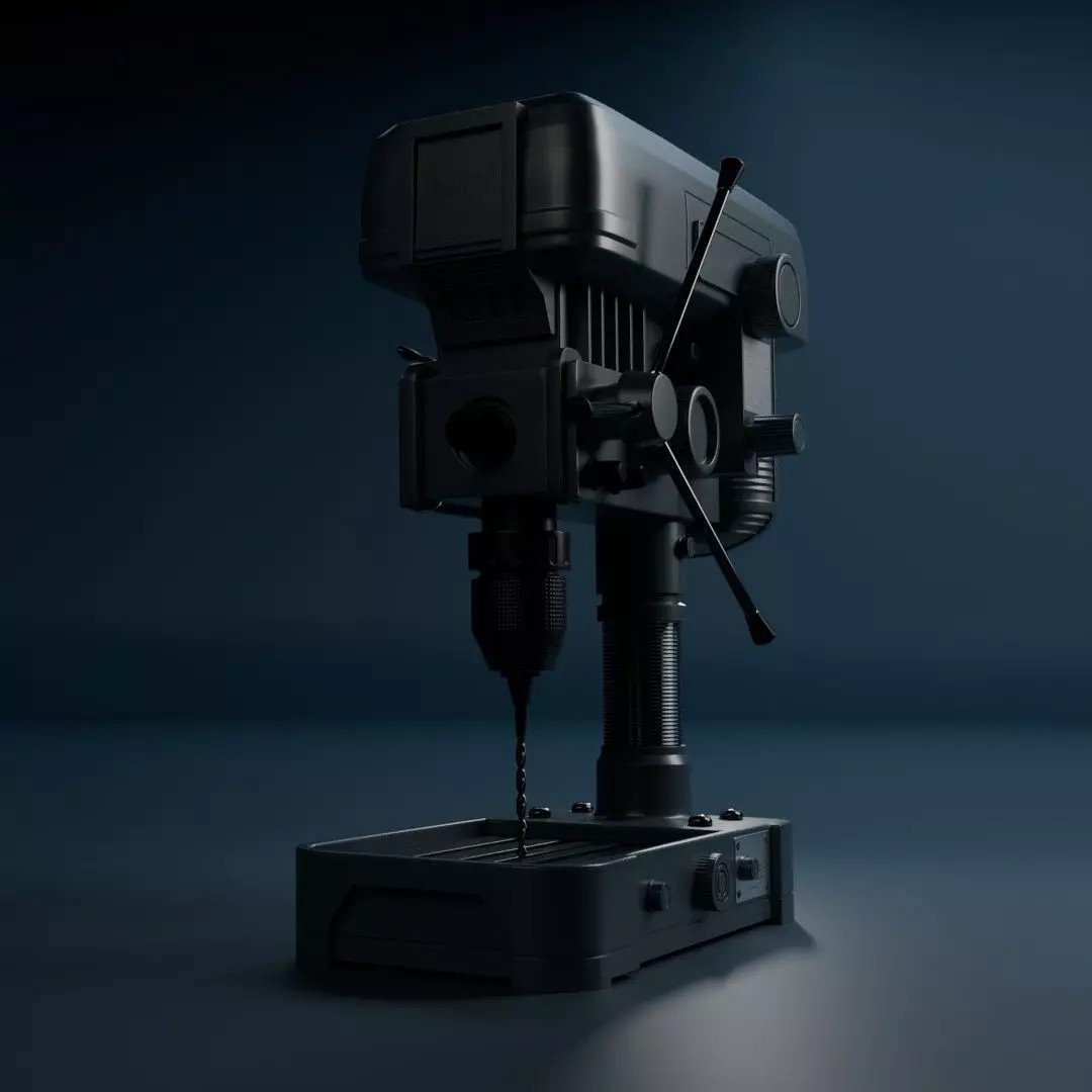 Drill Press 3D Model – Low Poly Realistic Tool for Workshop Use - View 2