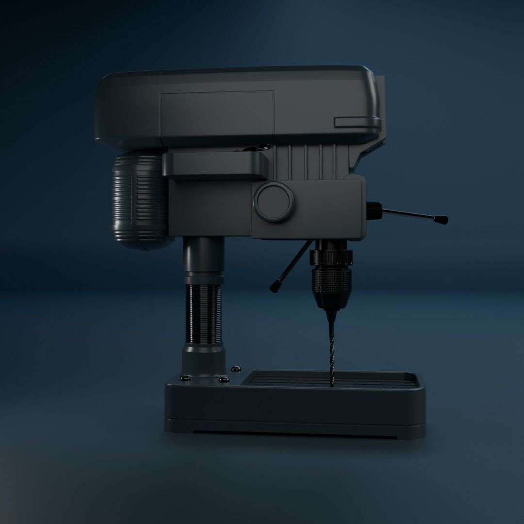 Drill Press 3D Model – Low Poly Realistic Tool for Workshop Use - View 4