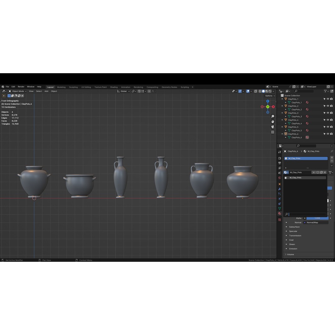 Clay Pots 3D Model – Low Poly Kitchenware Asset, FBX & OBJ Formats - View 17