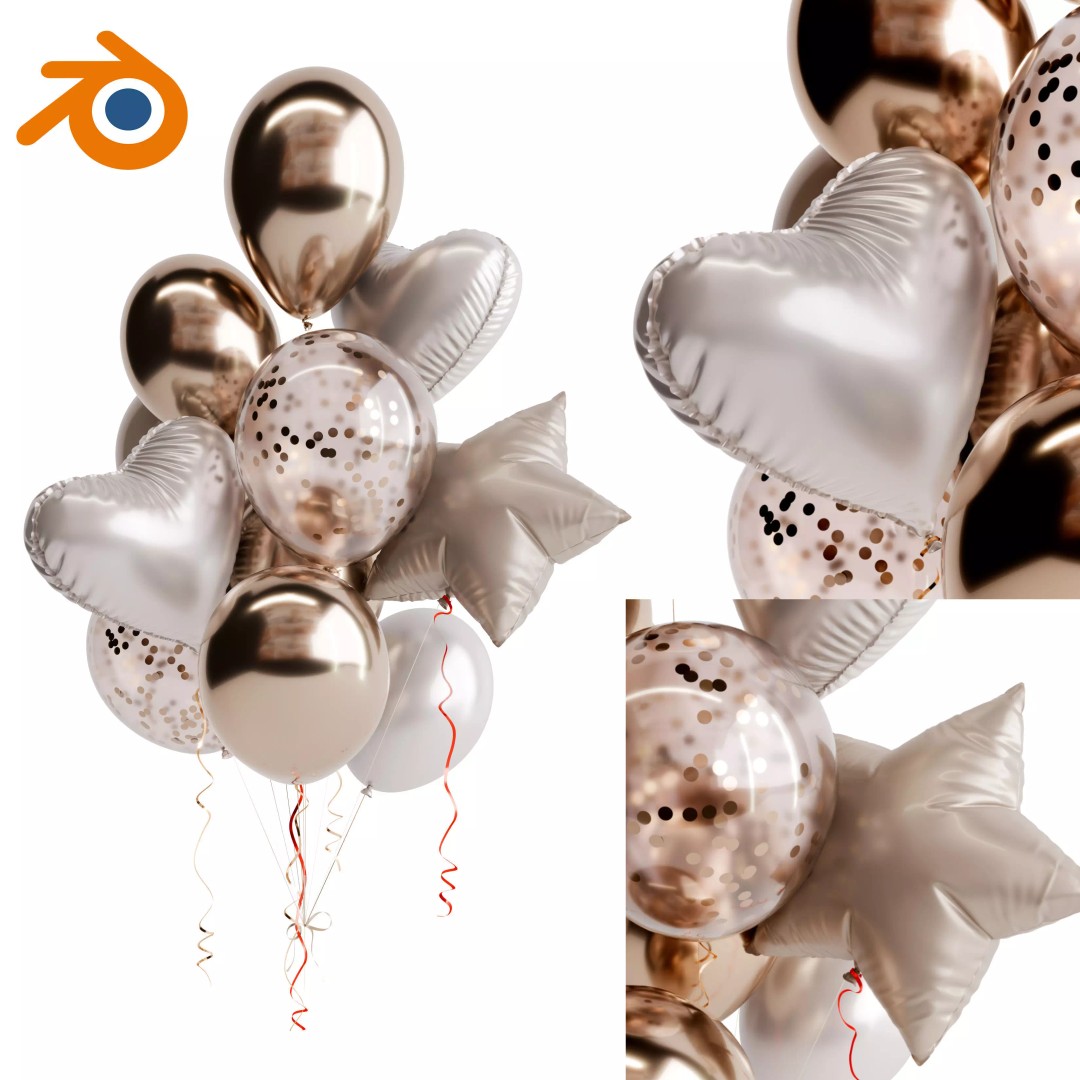 Holiday Balloons 3D Model – High Poly Decoration for Blender, FBX, OBJ - View 2
