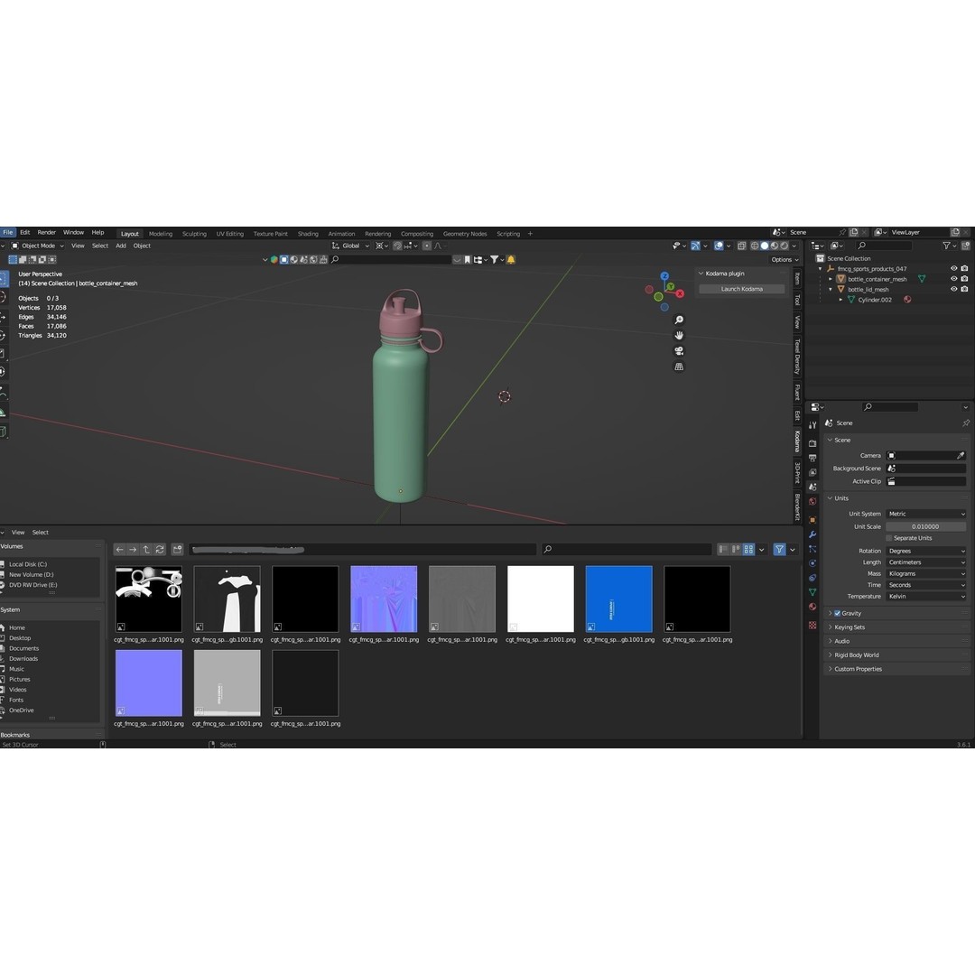 Sports Water Bottle 3D Model – PBR Textures, FBX Format