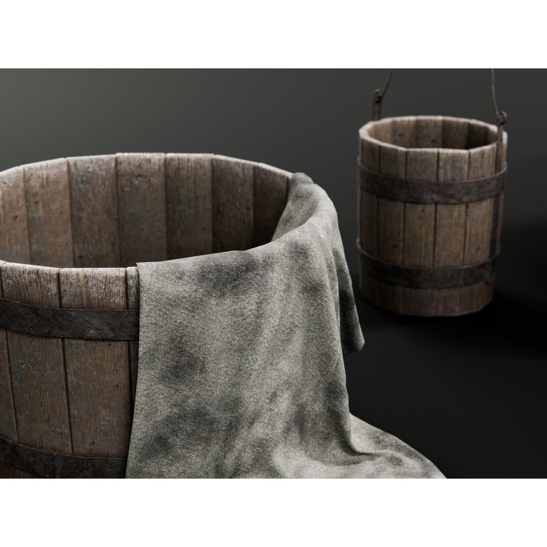 Buckets and Tubs 3D Model – Game-Ready PBR Asset, FBX, Blender - View 12