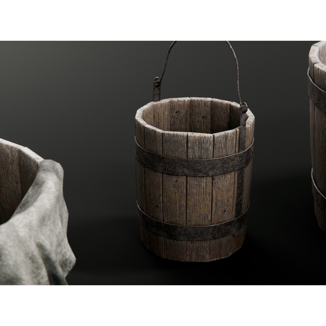 Buckets and Tubs 3D Model – Game-Ready PBR Asset, FBX, Blender - View 13