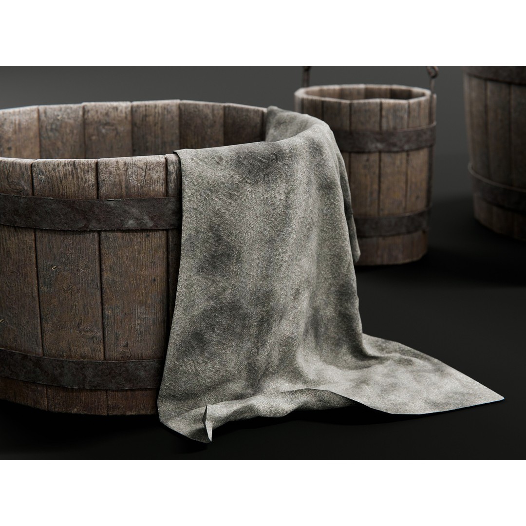 Buckets and Tubs 3D Model – Game-Ready PBR Asset, FBX, Blender - View 3