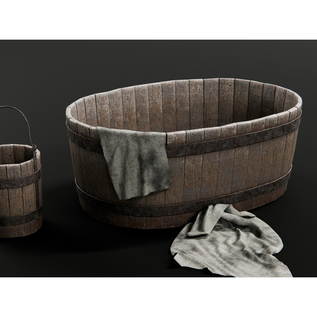 Buckets and Tubs 3D Model – Game-Ready PBR Asset, FBX, Blender - View 4