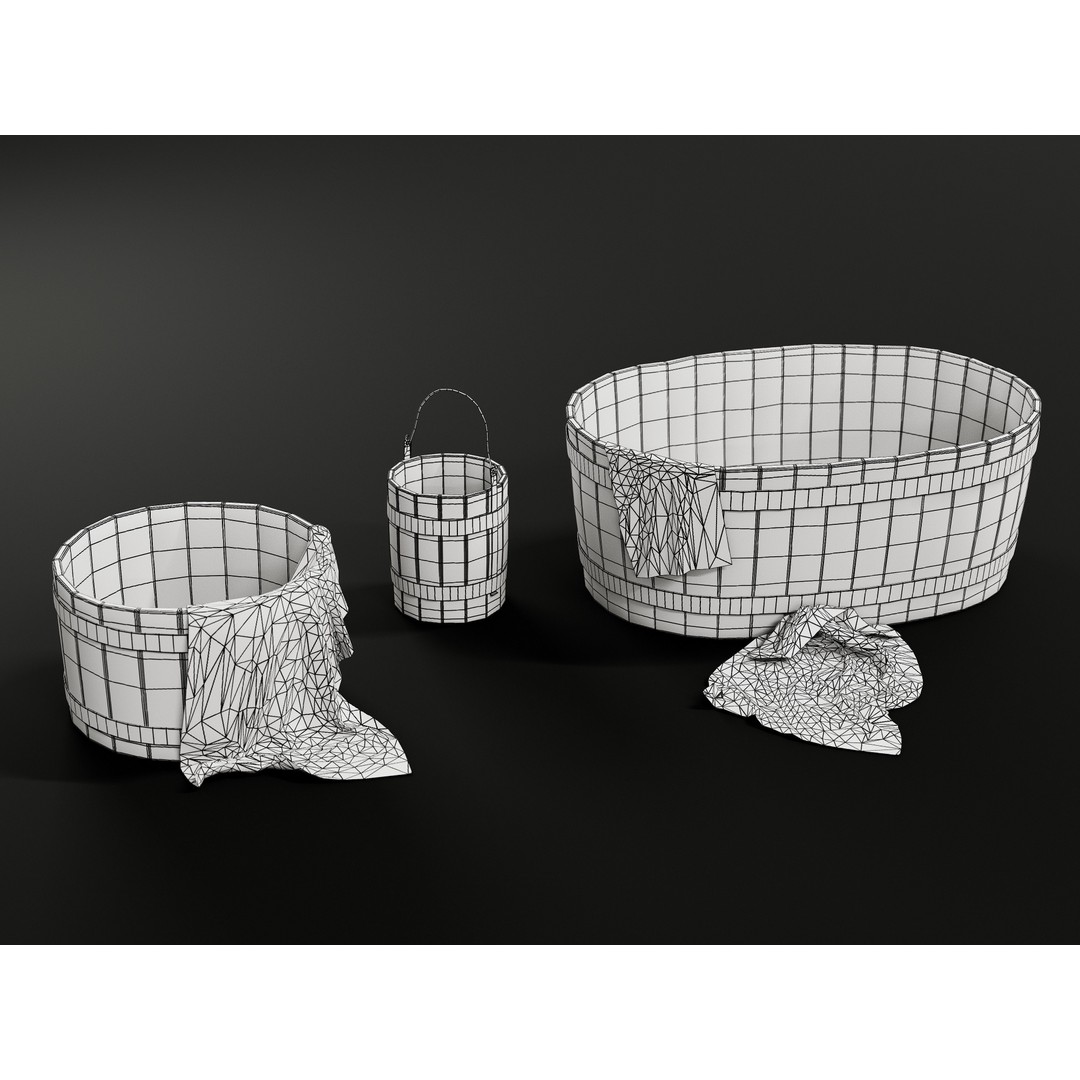 Buckets and Tubs 3D Model – Game-Ready PBR Asset, FBX, Blender - View 5