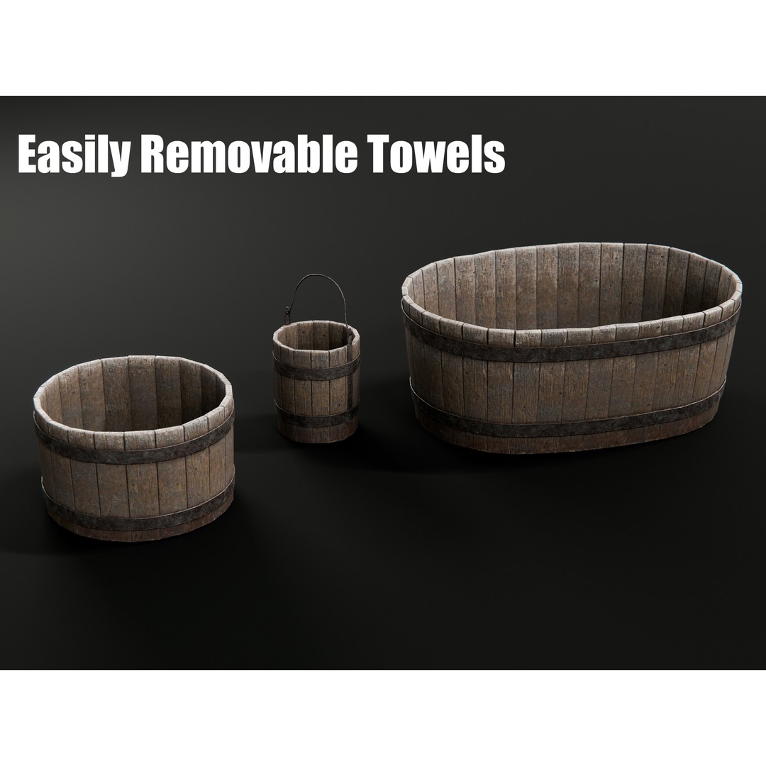 Buckets and Tubs 3D Model – Game-Ready PBR Asset, FBX, Blender - View 6