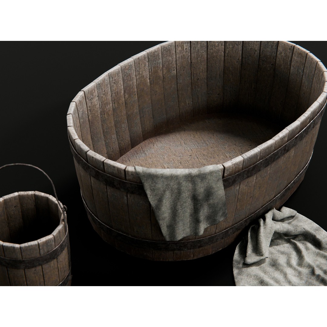 Buckets and Tubs 3D Model – Game-Ready PBR Asset, FBX, Blender - View 7