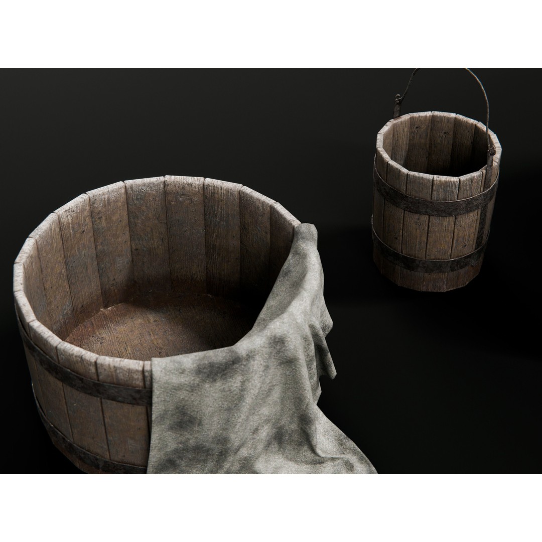 Buckets and Tubs 3D Model – Game-Ready PBR Asset, FBX, Blender - View 8