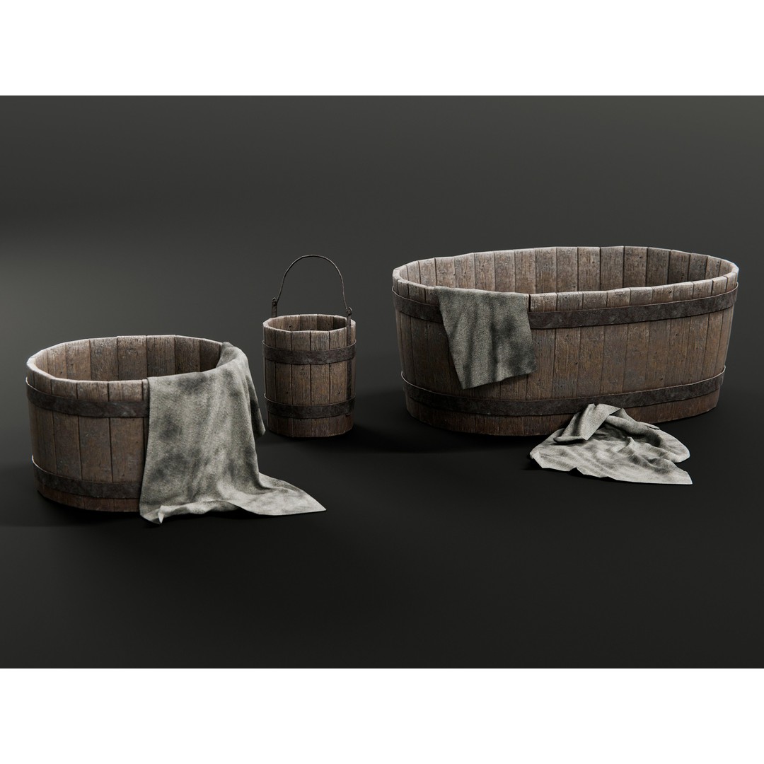 Buckets and Tubs 3D Model – Game-Ready PBR Asset, FBX, Blender - View 9