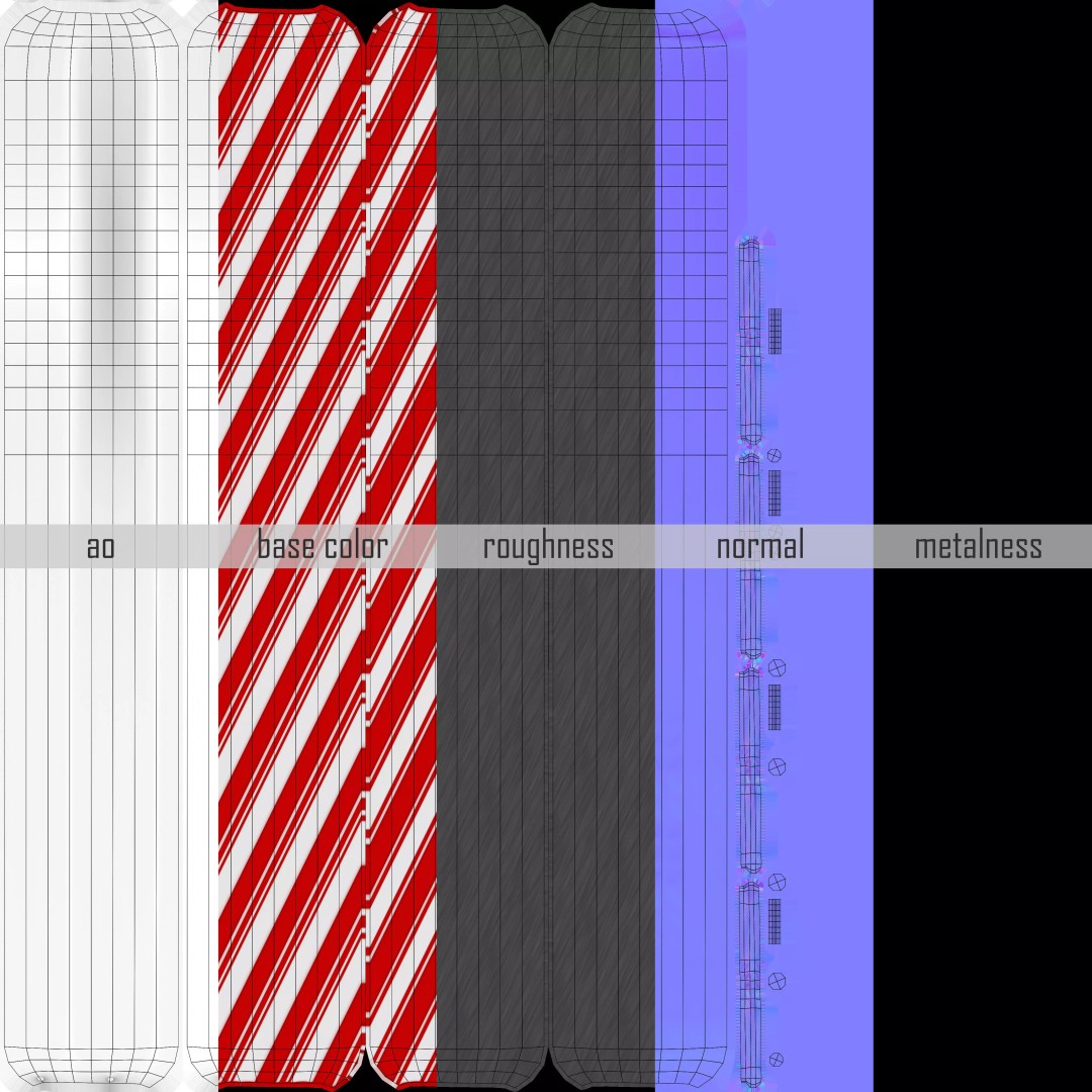 Christmas Candy Cane 3D Model – Low Poly PBR Textured Asset, FBX, OBJ