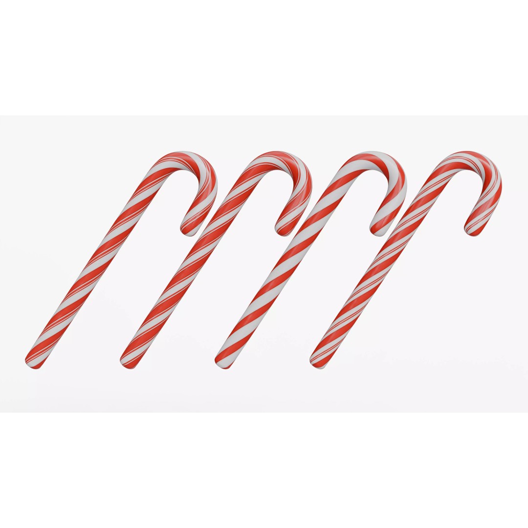 Christmas Candy Cane 3D Model – Low Poly PBR Textured Asset, FBX, OBJ - View 11