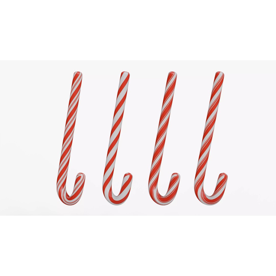Christmas Candy Cane 3D Model – Low Poly PBR Textured Asset, FBX, OBJ - View 15