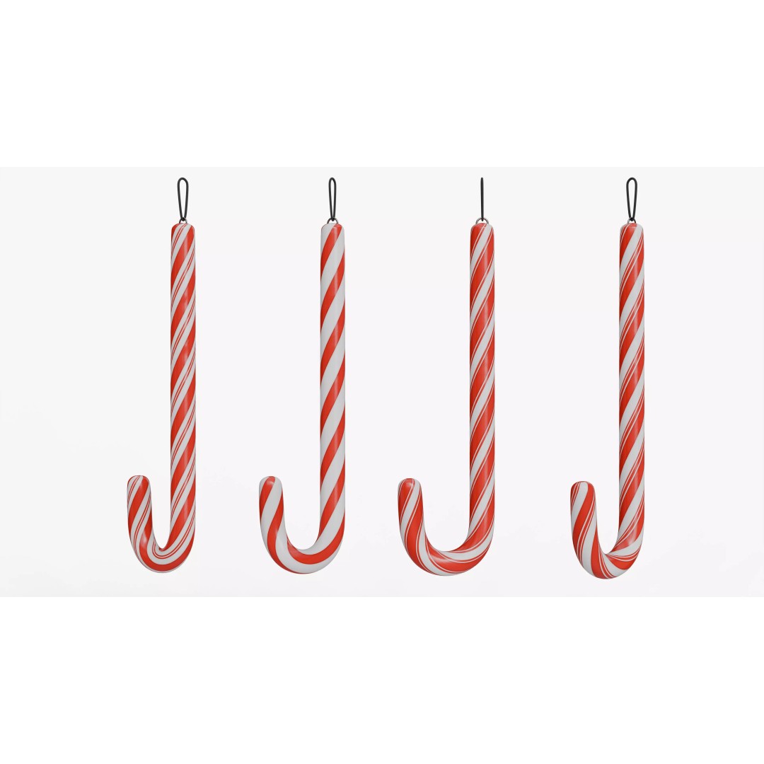 Christmas Candy Cane 3D Model – Low Poly PBR Textured Asset, FBX, OBJ - View 17