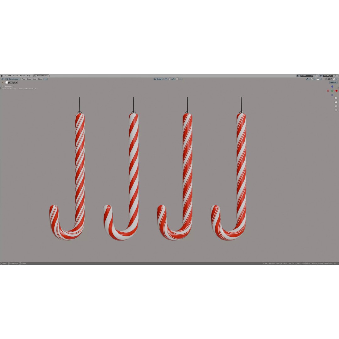 Christmas Candy Cane 3D Model – Low Poly PBR Textured Asset, FBX, OBJ - View 18
