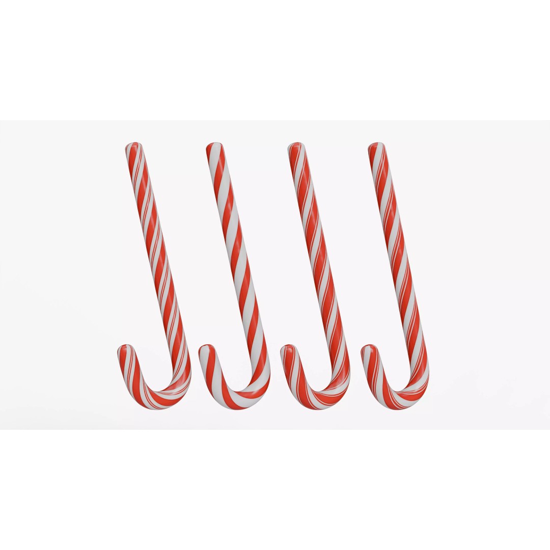 Christmas Candy Cane 3D Model – Low Poly PBR Textured Asset, FBX, OBJ - View 2