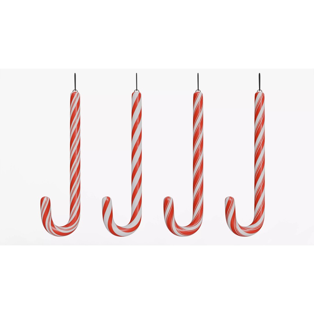 Christmas Candy Cane 3D Model – Low Poly PBR Textured Asset, FBX, OBJ - View 3
