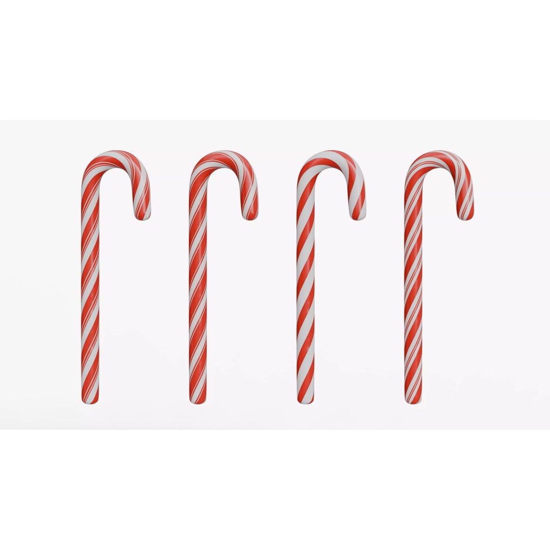 Christmas Candy Cane 3D Model – Low Poly PBR Textured Asset, FBX, OBJ - View 4