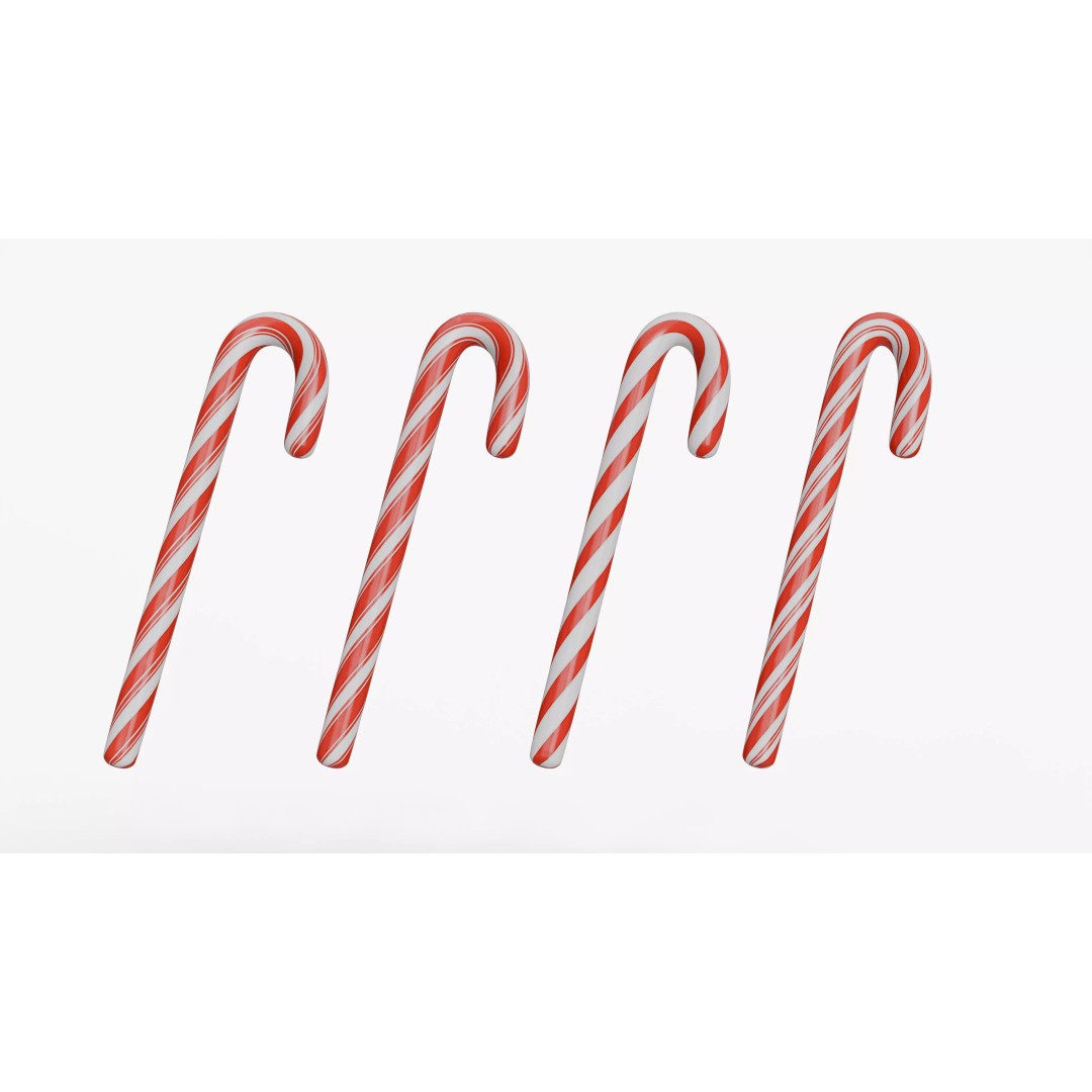 Christmas Candy Cane 3D Model – Low Poly PBR Textured Asset, FBX, OBJ - View 5