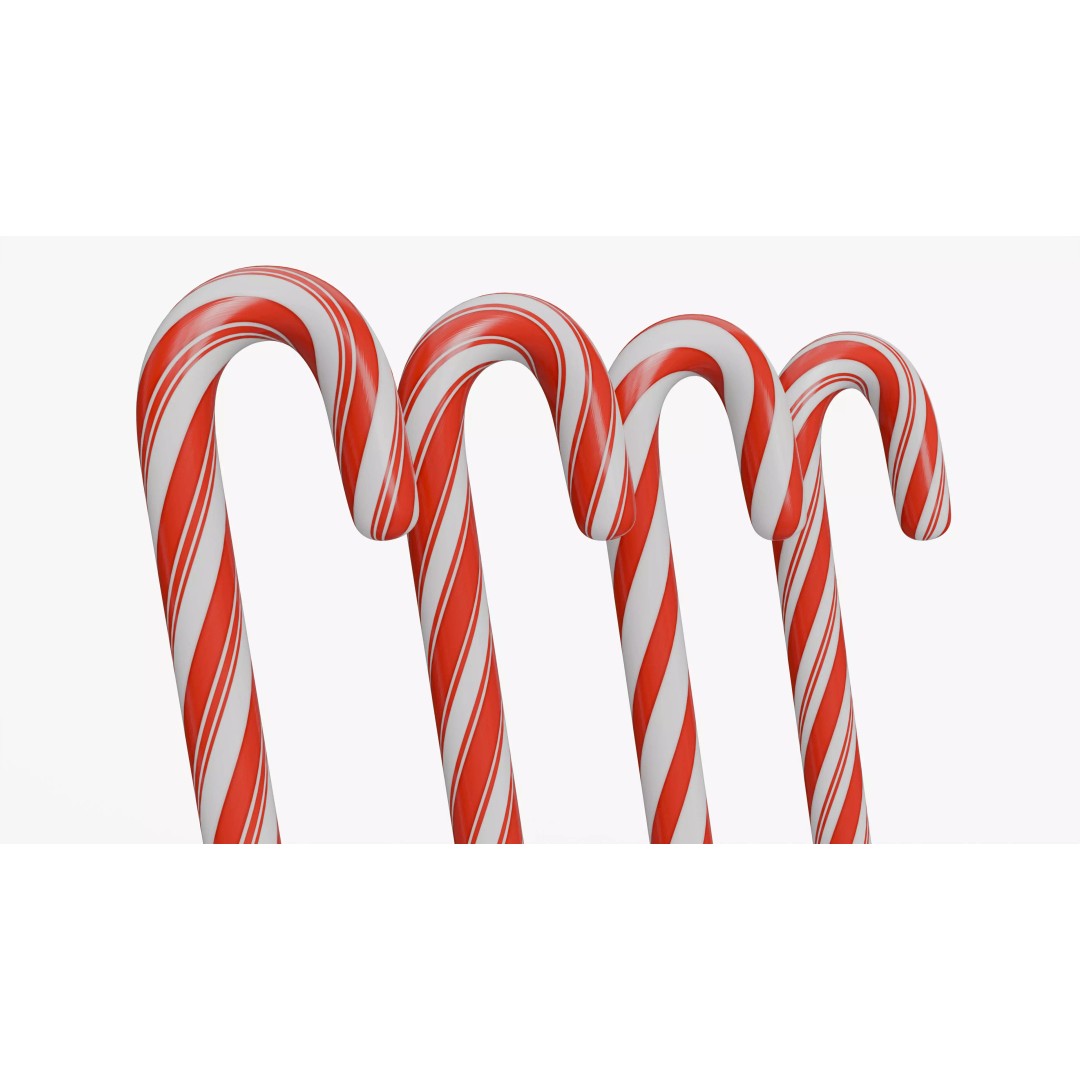 Christmas Candy Cane 3D Model – Low Poly PBR Textured Asset, FBX, OBJ - View 6