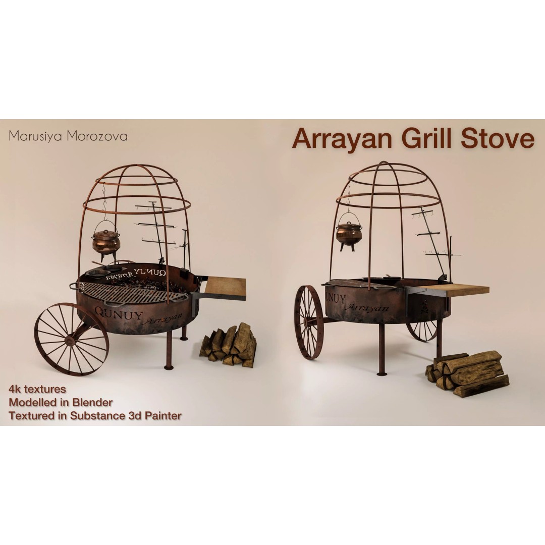 Arrayan Grill Stove 3D Model – Low Poly Game Ready Asset, FBX, OBJ, Blender - View 2
