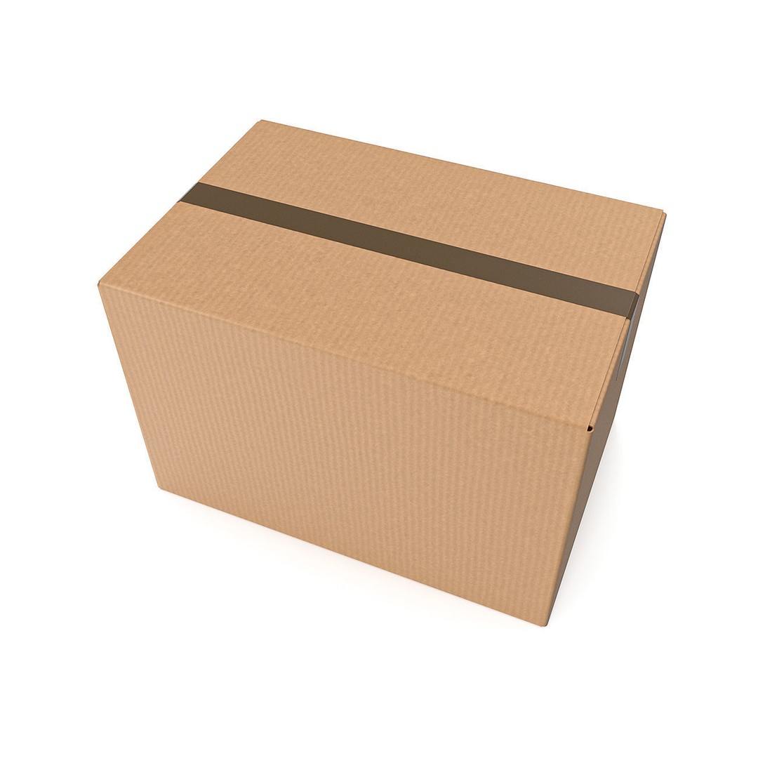 Cardboard Box 3D Model – Low Poly Sealed Packaging for Games - View 10