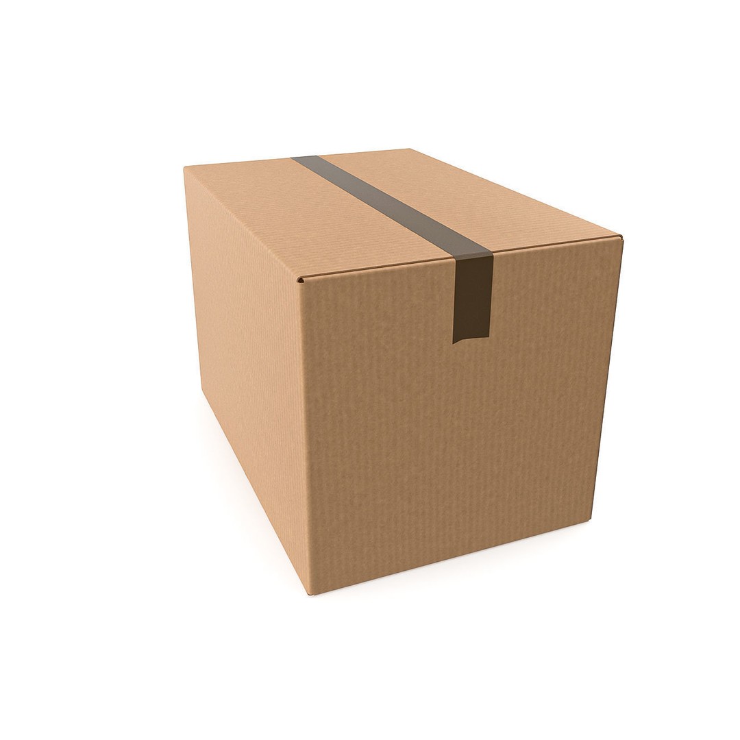 Cardboard Box 3D Model – Low Poly Sealed Packaging for Games - View 3