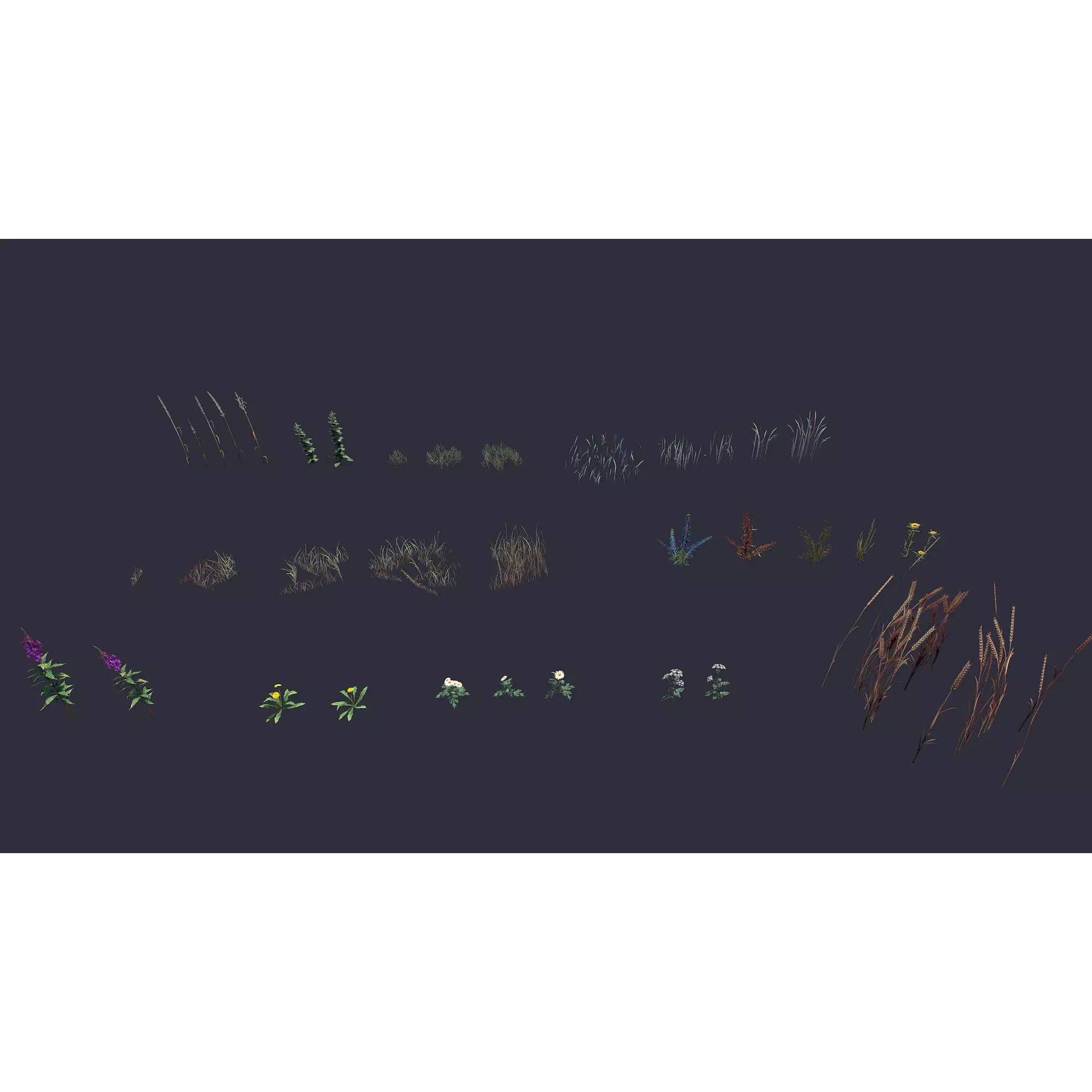 Grass and Flower - Low-Poly Game-Ready 3D Model - View 2