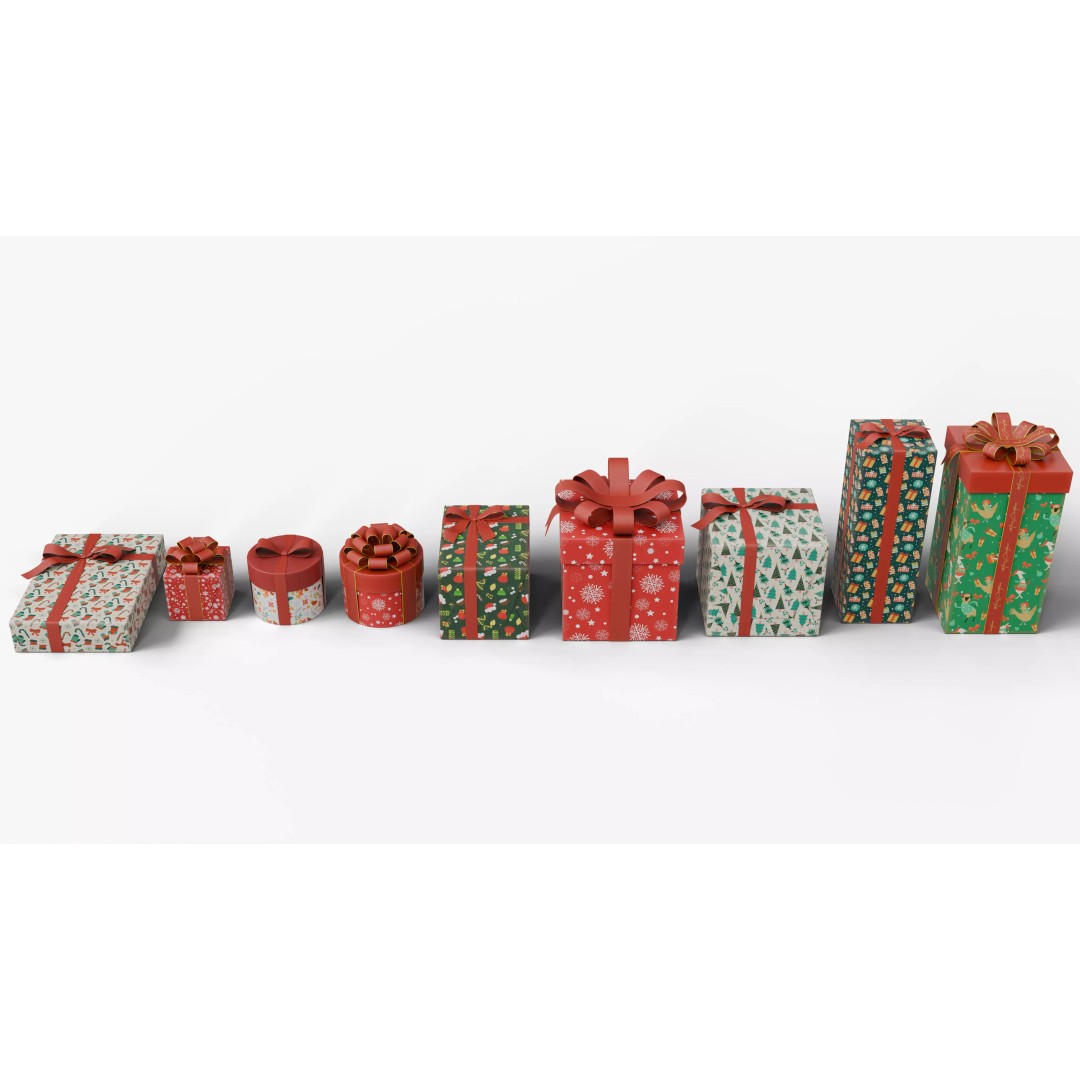 Christmas Gift Box 3D Model – Low Poly Collection for Rendering - View 3