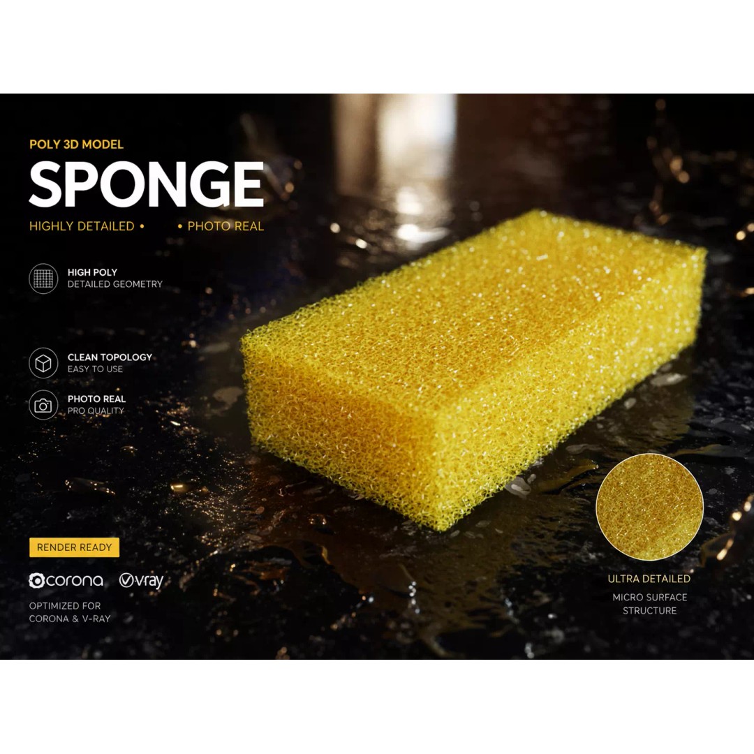Sponge Washcloth 3D Model – High Poly Cleaning Asset, FBX, OBJ - View 2