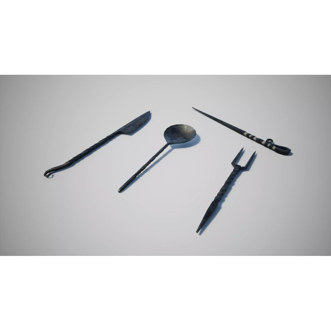 Medieval Cutlery 3D Model – Low Poly Game-Ready Asset, PBR Textures - View 2