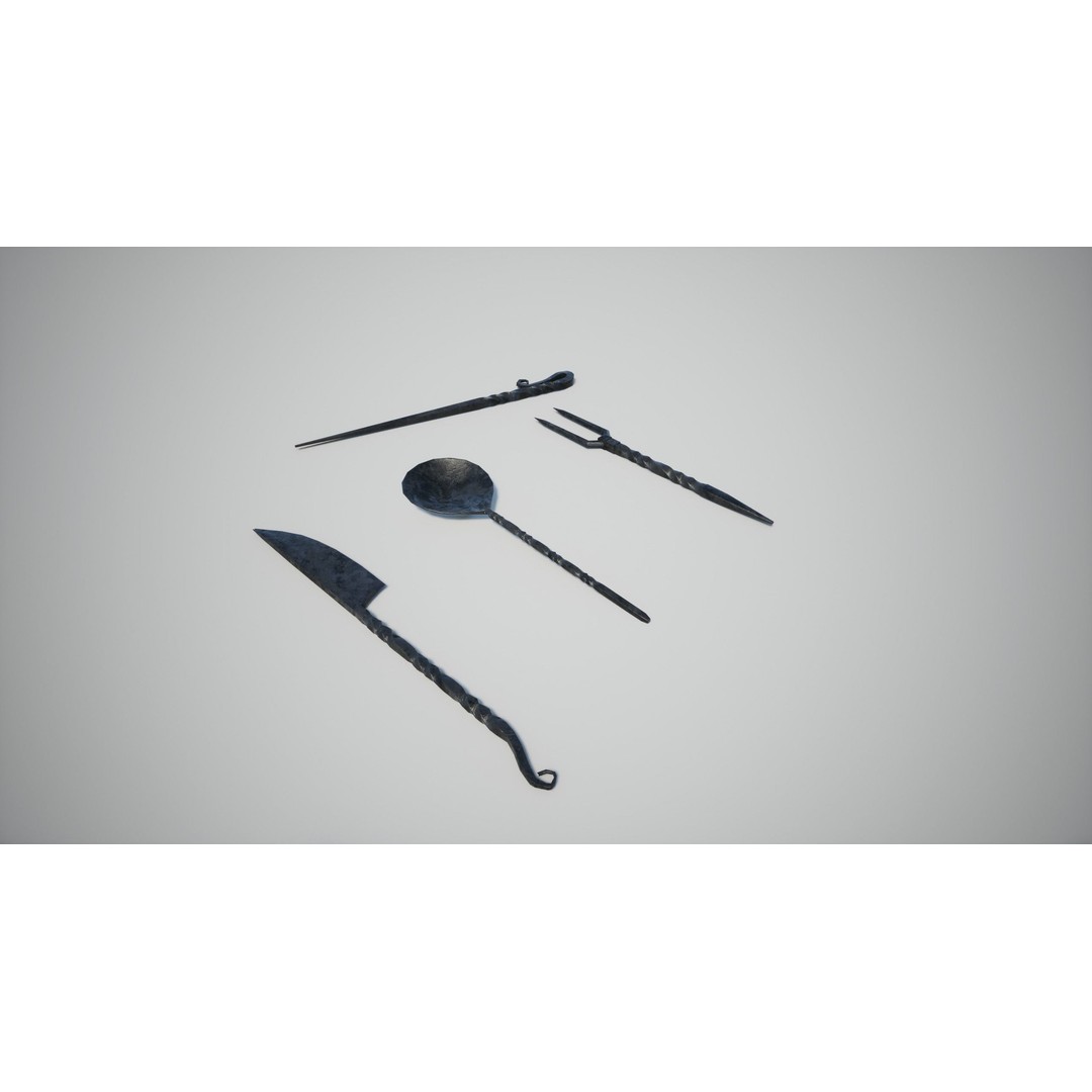 Medieval Cutlery 3D Model – Low Poly Game-Ready Asset, PBR Textures - View 3