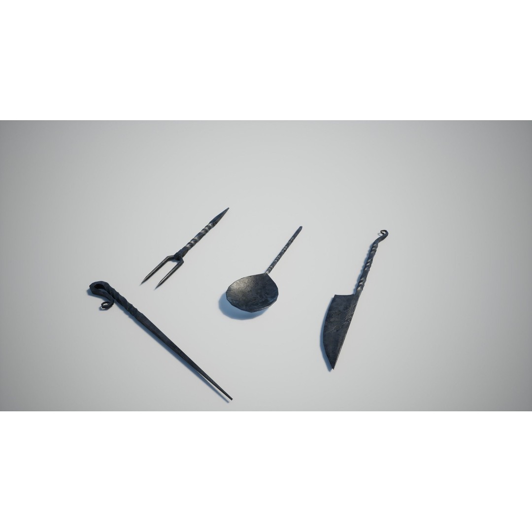 Medieval Cutlery 3D Model – Low Poly Game-Ready Asset, PBR Textures - View 4
