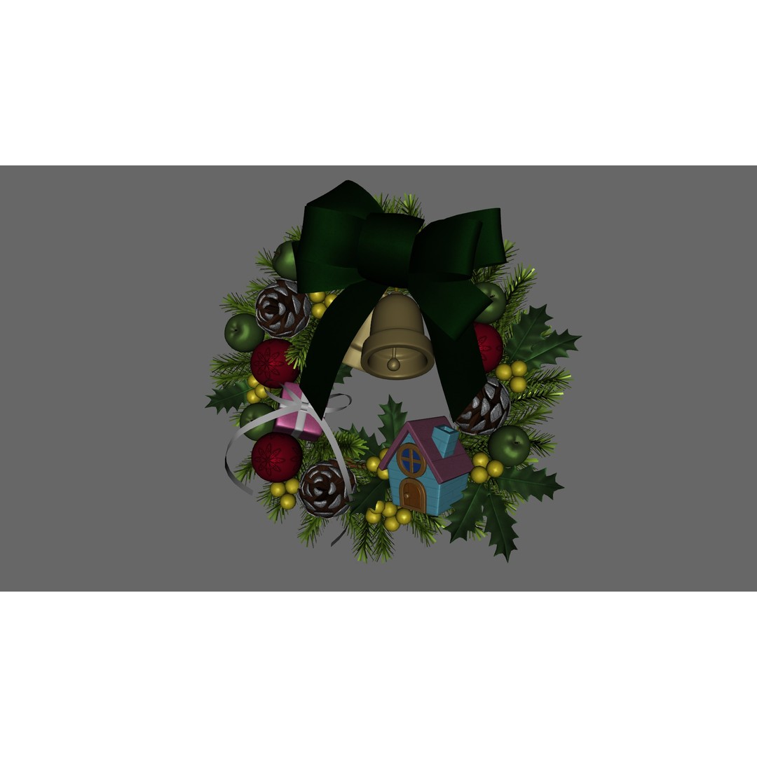 Christmas Wreath 3D Model – Low Poly PBR Decorative Asset, FBX - View 10