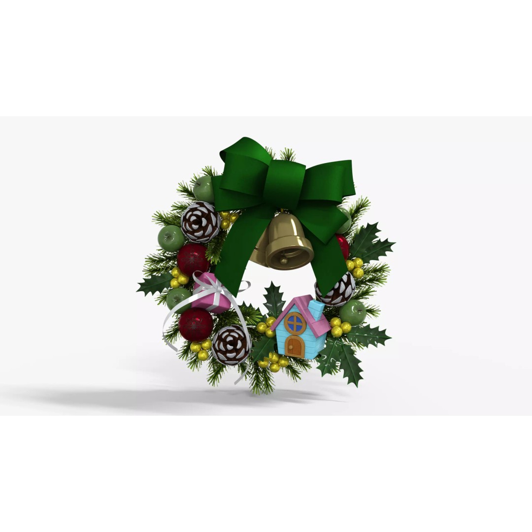 Christmas Wreath 3D Model – Low Poly PBR Decorative Asset, FBX - View 2