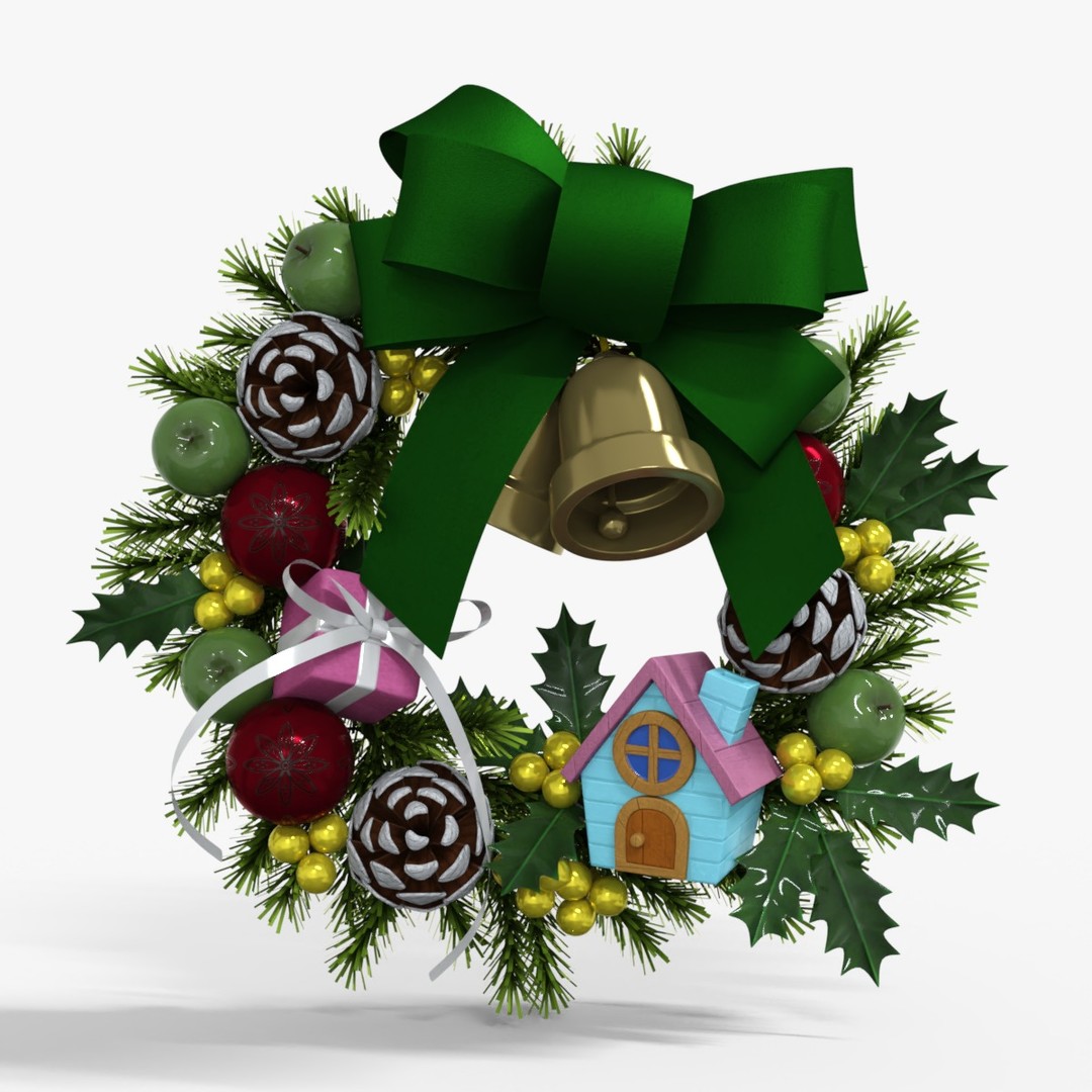 Christmas Wreath 3D Model – Low Poly PBR Decorative Asset, FBX - View 3