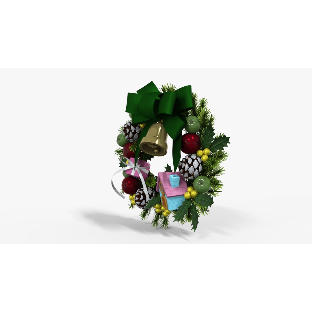 Christmas Wreath 3D Model – Low Poly PBR Decorative Asset, FBX - View 7