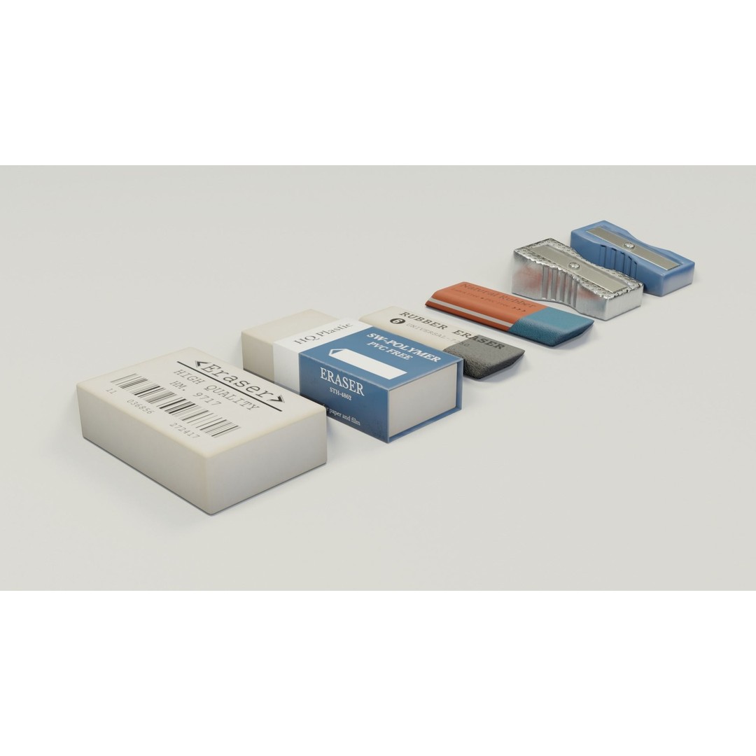 Eraser & Pencil Sharpener 3D Model – Low Poly Game Asset, FBX, Blender