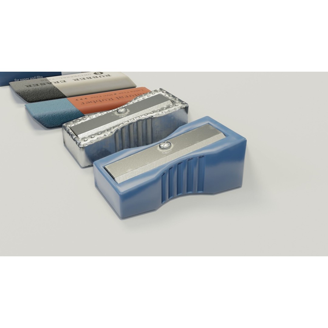 Eraser & Pencil Sharpener 3D Model – Low Poly Game Asset, FBX, Blender - View 10