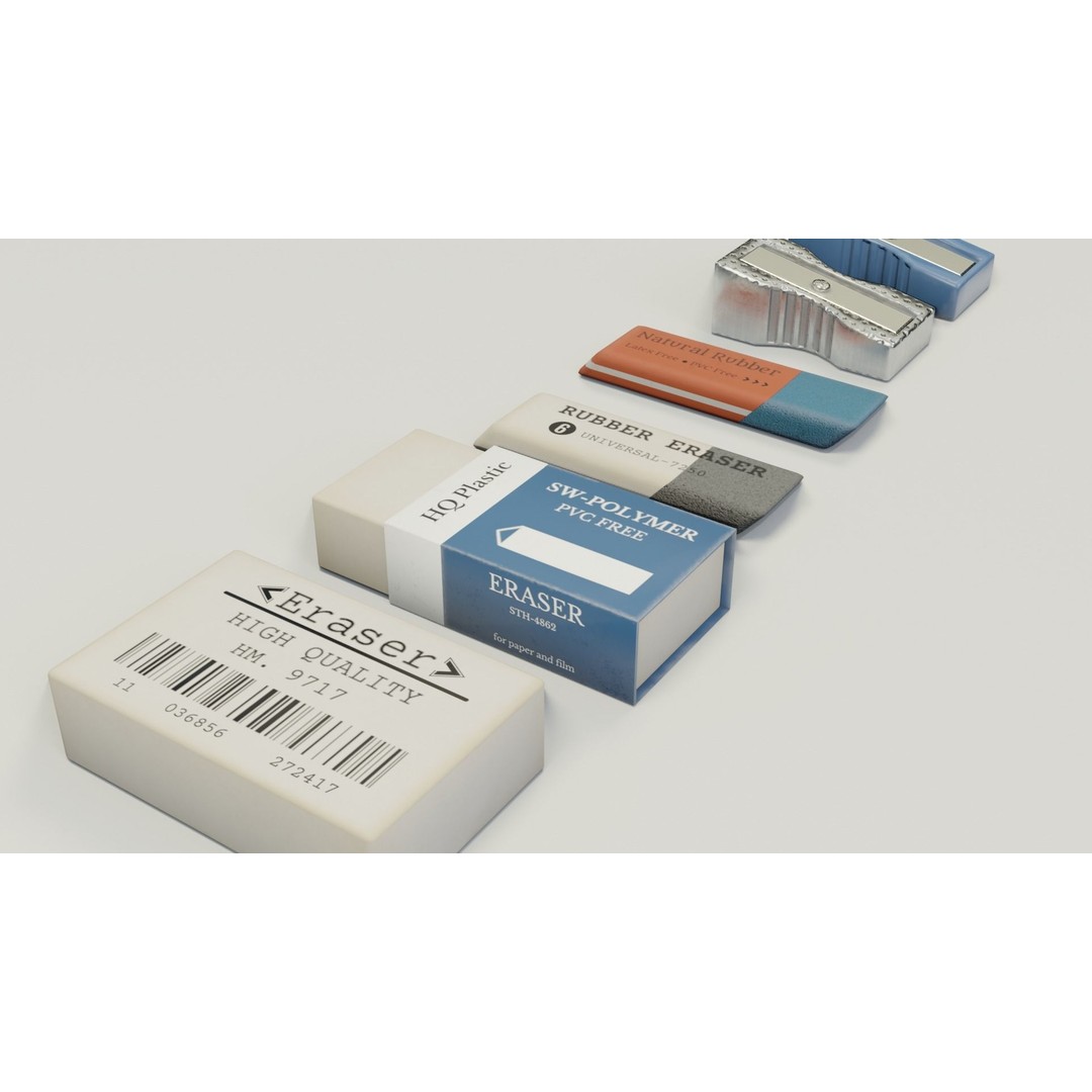 Eraser & Pencil Sharpener 3D Model – Low Poly Game Asset, FBX, Blender - View 12