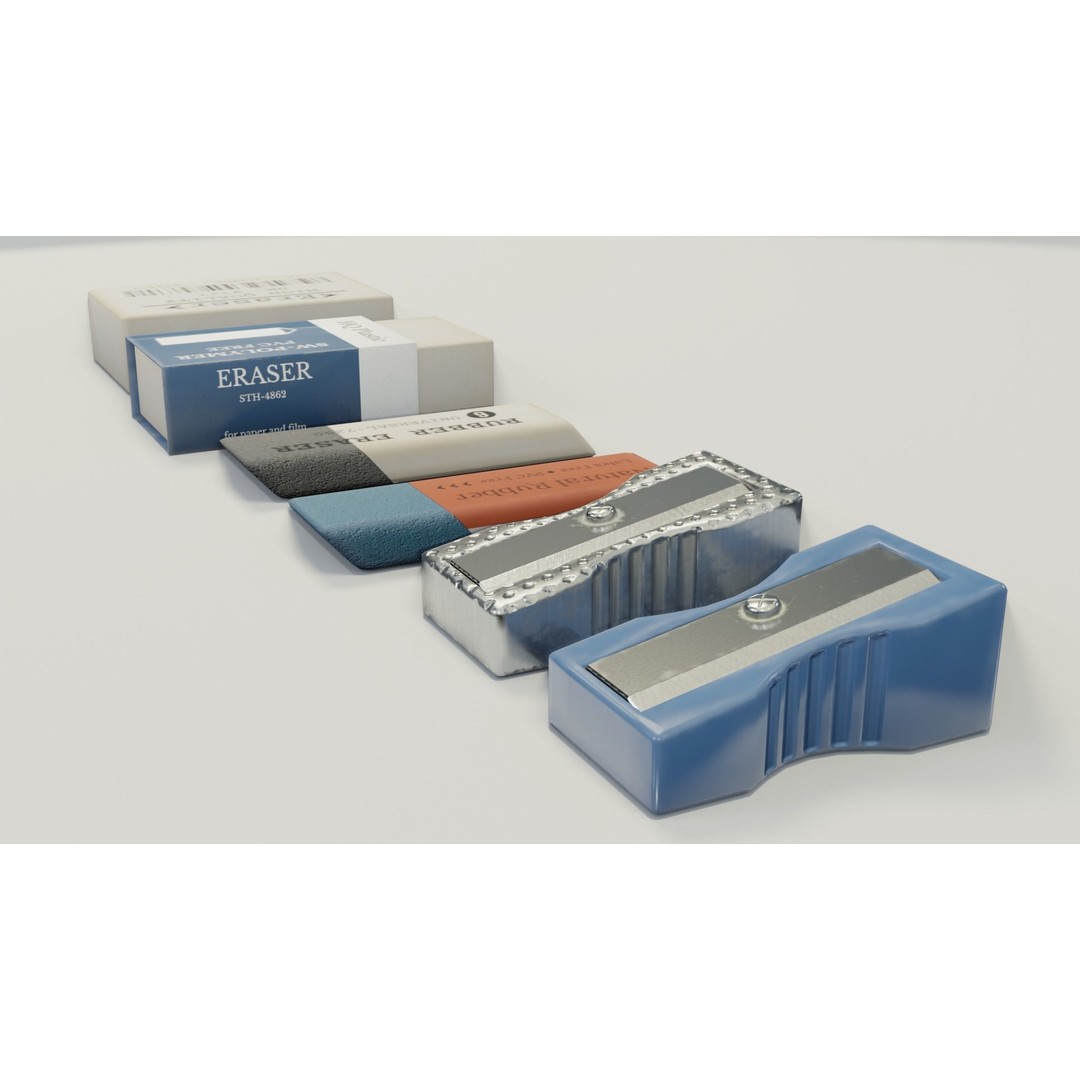 Eraser & Pencil Sharpener 3D Model – Low Poly Game Asset, FBX, Blender - View 13
