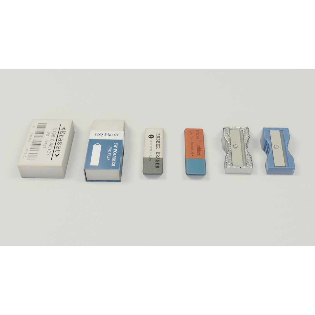 Eraser & Pencil Sharpener 3D Model – Low Poly Game Asset, FBX, Blender - View 15