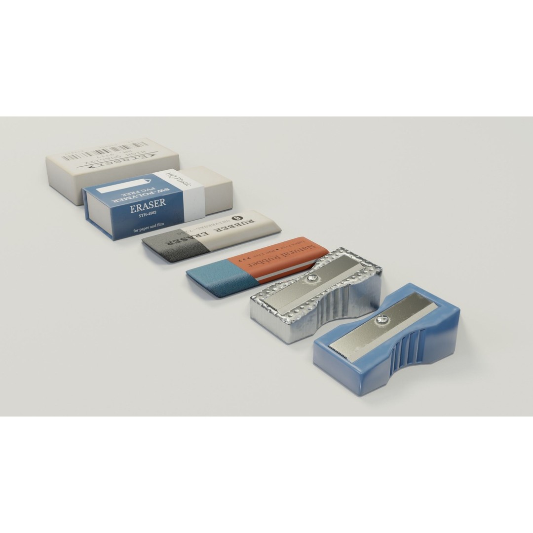 Eraser & Pencil Sharpener 3D Model – Low Poly Game Asset, FBX, Blender - View 16