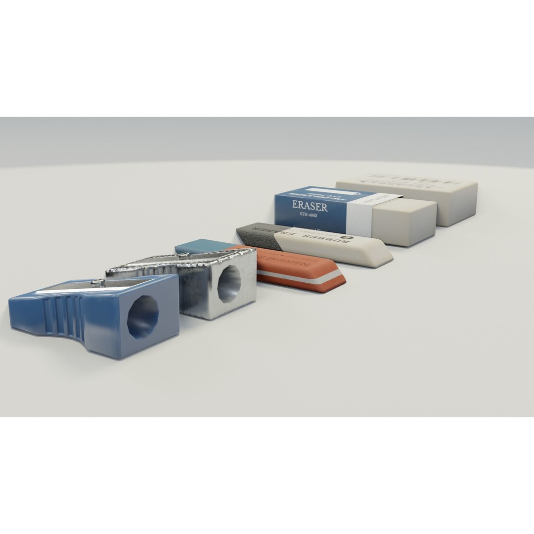 Eraser & Pencil Sharpener 3D Model – Low Poly Game Asset, FBX, Blender - View 17