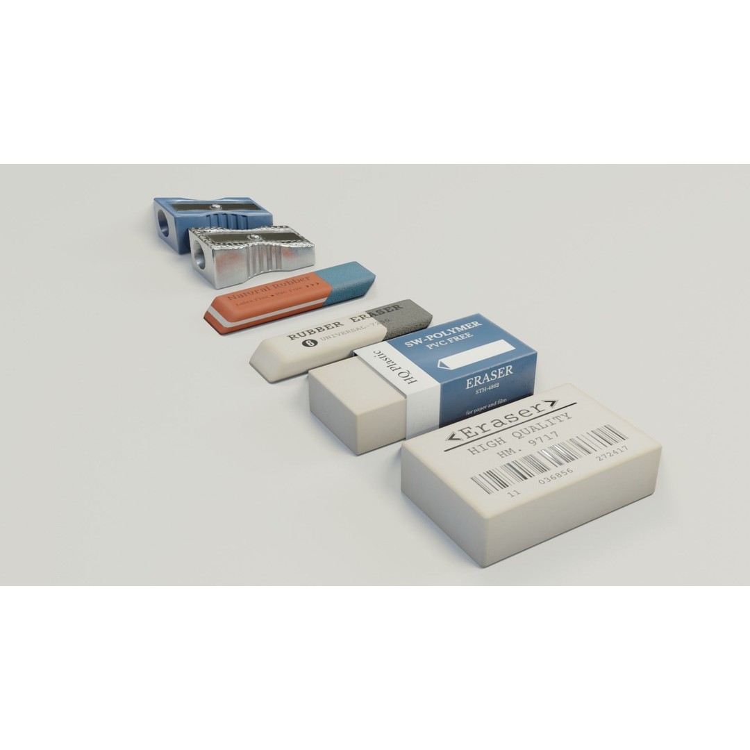 Eraser & Pencil Sharpener 3D Model – Low Poly Game Asset, FBX, Blender - View 18