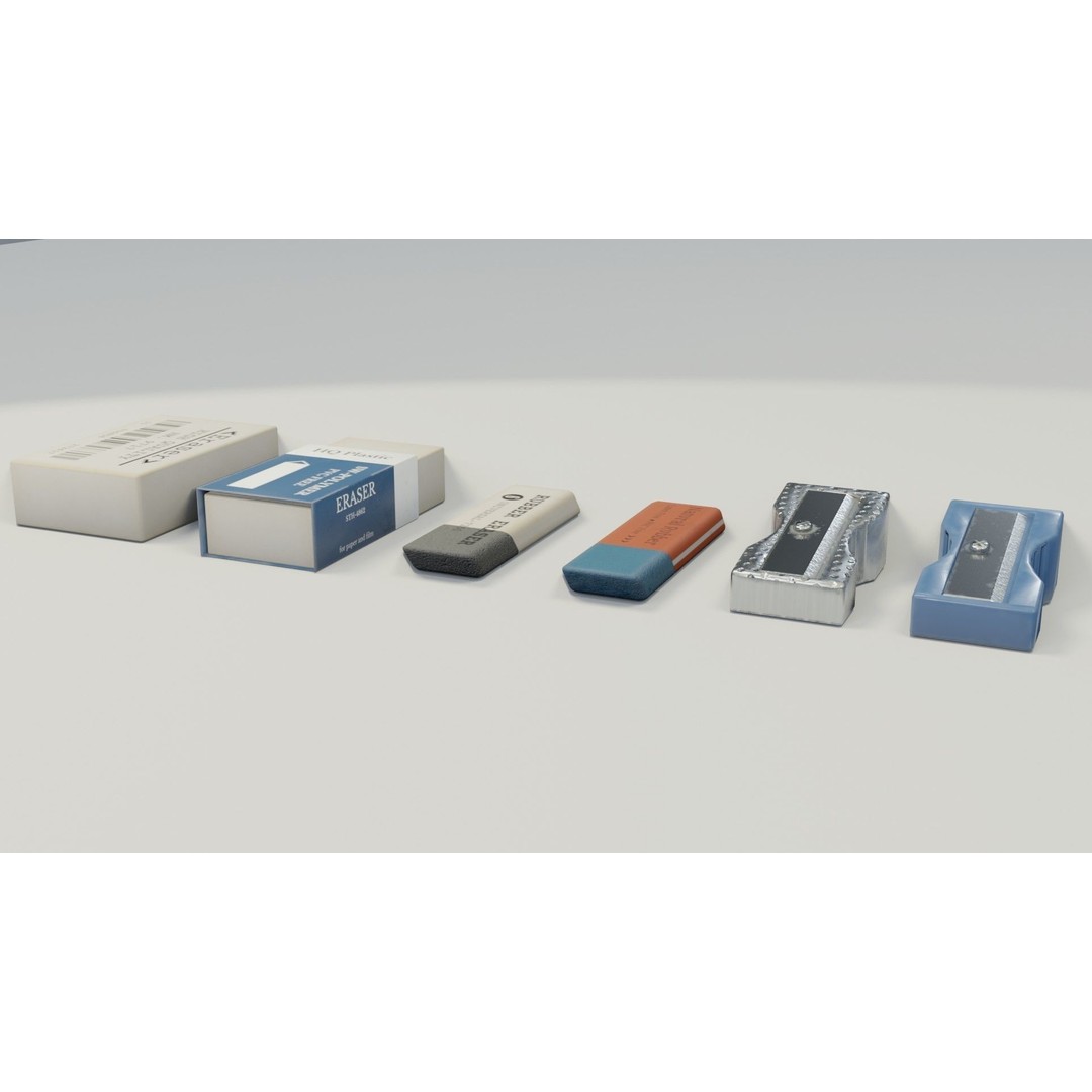 Eraser & Pencil Sharpener 3D Model – Low Poly Game Asset, FBX, Blender - View 19