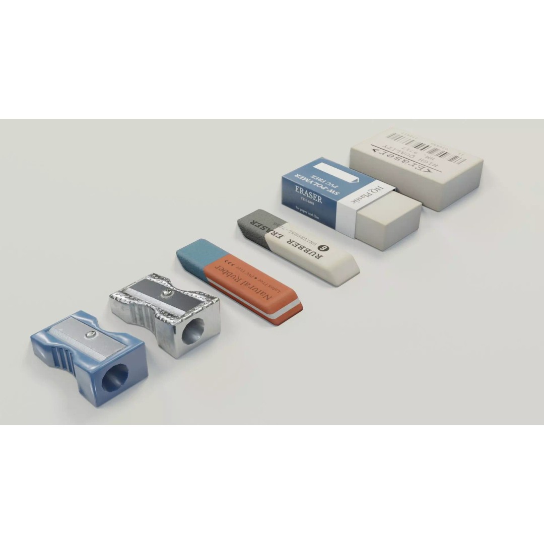 Eraser & Pencil Sharpener 3D Model – Low Poly Game Asset, FBX, Blender - View 2